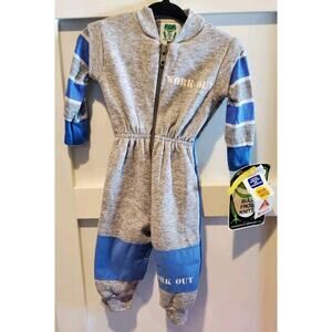 Vtg USA Fleece Lined Gray Blue Bull Frog Knits Romper NOS Size 3-6 Mon Monsanto